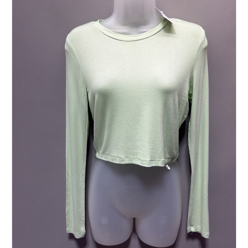 SWS Essentials Ribbed Long Sleeve Crop Green Juniors M NWT